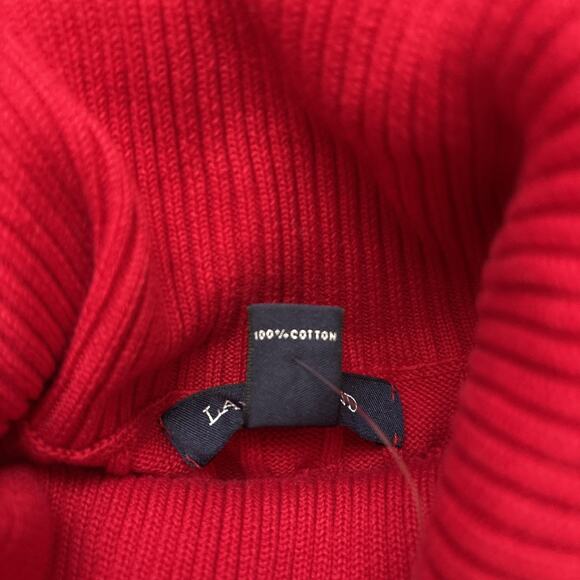 Lands’ End Cable Knit Sweater Women’s XL 18 Red Turtleneck 100% Cotton Stretch - Picture 11 of 12